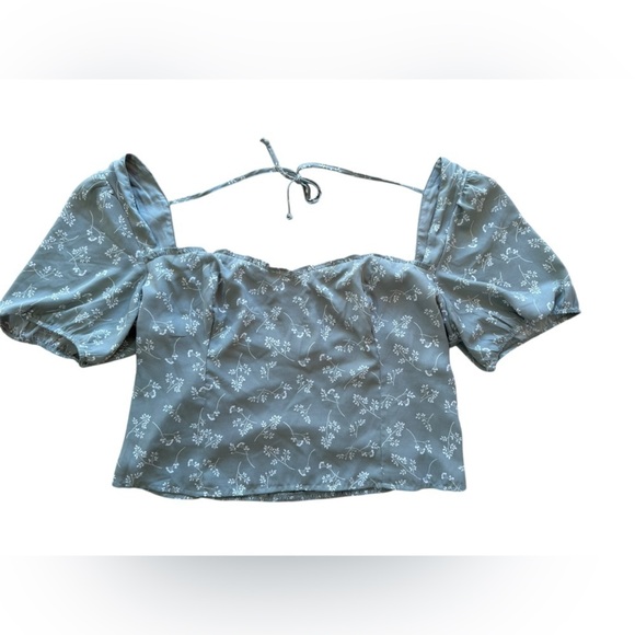 Abercrombie & Fitch Cropped Floral Puff Sleeve Smocked Back Square Neck Top XL - Picture 1 of 8